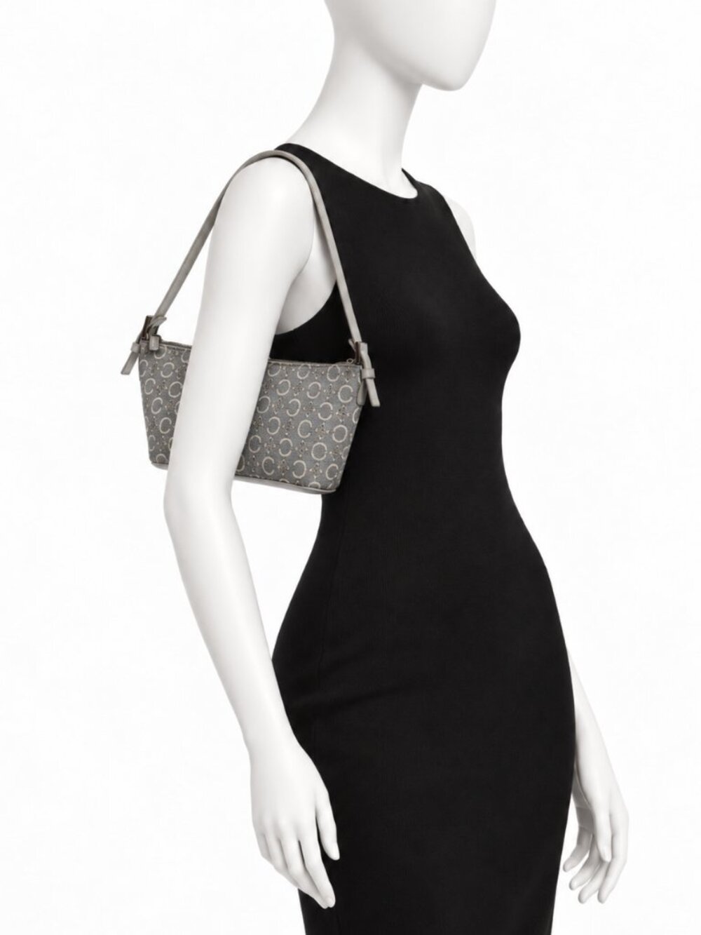 Celine C Macadam Monogram Shoulder Bag Gray Canvas Leather